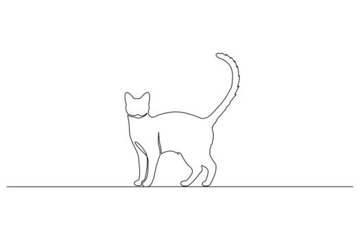 Cat standing in a simple continuous one line drawing on white background vector