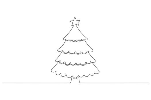 Christmas tree continuous single line art drawing and white background vector