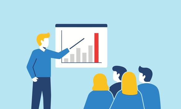 Business presentation with bar graph and audience. vector