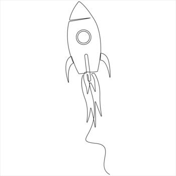Continuous one line drawing of rocket space ship launch vector