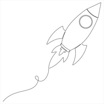 One continuous line drawing of rocket take off rocket space ship launch line art illustartion vector