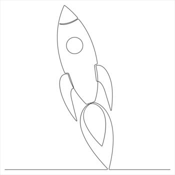 Continuous one line drawing of rocket launch vector
