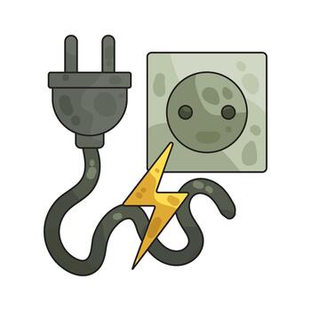 Electrical Plug and Socket with Lightning Bolt vector