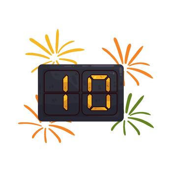 Countdown timer with celebratory fireworks vector