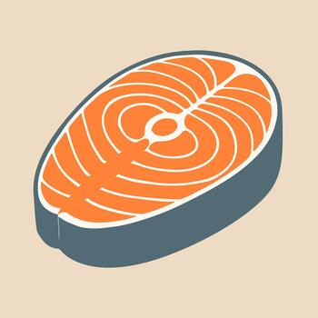 Isometric Flat Design Illustration of a Salmon Fish Steak Cutaway View Showing Flesh and Bone Structure vector