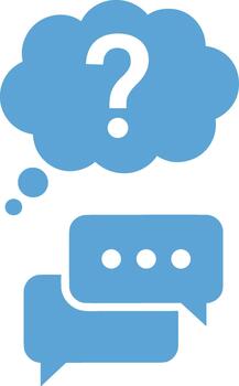 Blue thought bubble with question mark and speech bubbles icon. vector