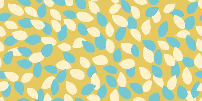 sin costura resumen modelo con azul y crema hoja formas en un mostaza amarillo antecedentes. moderno orgánico textura para tela, envase papel, y hogar decoración vector