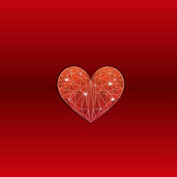 Geometric heart design centered on a red gradient background vector