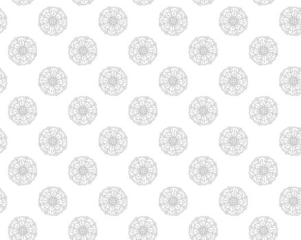 sin costura modelo de circular como un copo de nieve diseños con radial simetría y multa linea de trabajo, arreglado en un cuadrícula en blanco antecedentes. elegante y geométrico invierno motivo para envase papel vector