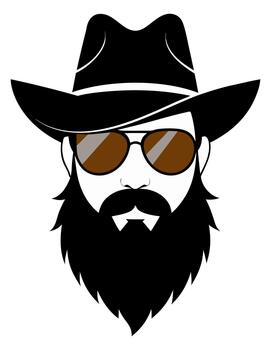 Stylized cowboy character icon with beard and sunglasses in monochrome format for digital and print use vector