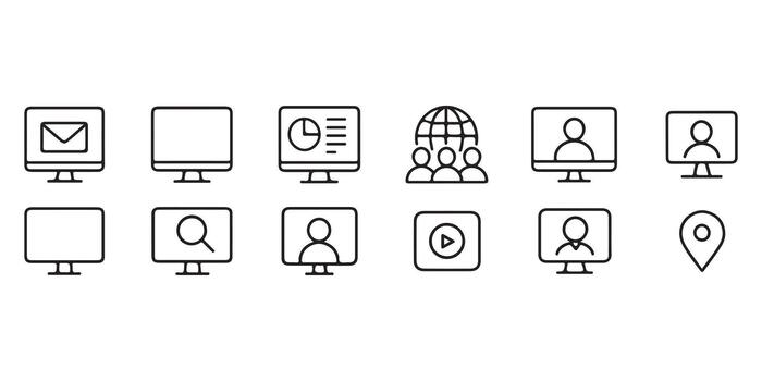 Set of line icons representing digital communication, analytics, and teamwork , illustration vector