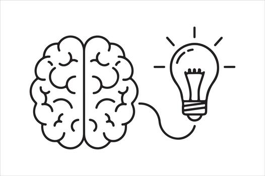 Brain connected to a light bulb symbolizing idea generation and creativity , illustration vector