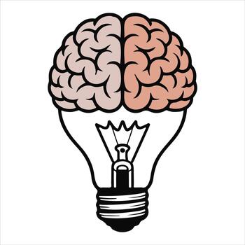 Brain light bulb symbolizing idea generation and cognitive function , illustration vector