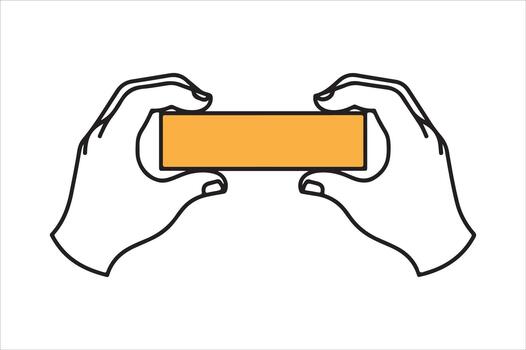 manos sostener rectangular naranja objeto, blanco espacio para texto , ilustración vector