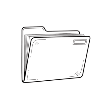 Open file folder with documents inside, line art, isolated on transparent background png