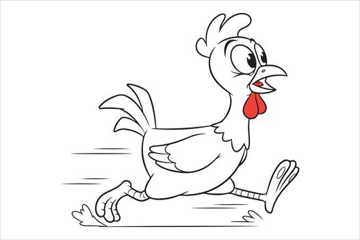Cartoon chicken running quickly with an expression of panic , illustration vector
