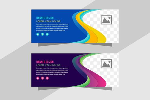 Abstract template horizontal banner with transparent smoke. Abstract realistic solid wave background. modern gradient blue, yellow and purple. blue and purple background. vector