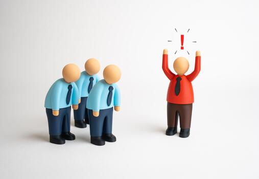 The boss expresses dissatisfaction with the team of employees. Failed deadlines, unsuccessful project. Toxic leadership, burnout in workplace. Ineffective management and employee motivation issues. photo