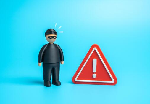 The criminal raised the alarm. Security and monitoring system against intruders and hackers. Cybersecurity. Danger of being robbed. photo