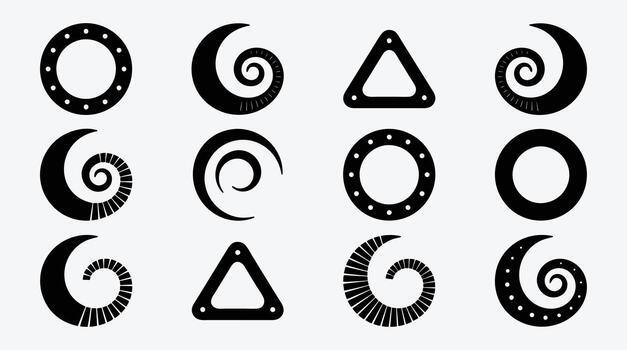 Diverse Abstract Geometric Shapes Patterns Illustrations Set on White Background vector