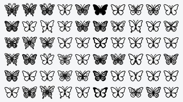 Collection of butterfly outline silhouettes in format for creative projects vector