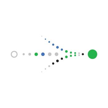 Abstract process flow diagram with branching data and convergence vector