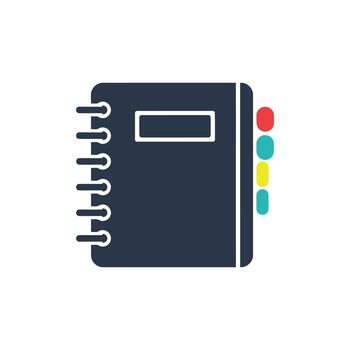 Spiral notebook icon with colorful index tabs, planner vector