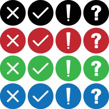 Cross, Check Mark, Exclamation, and Question Mark Circle Icons Collection vector