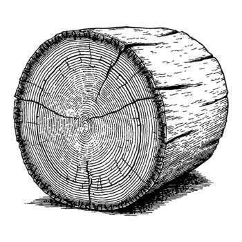 Tree Trunk Cross Section with Concentric Rings Black and White Outline Line Art Drawing vector