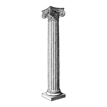 Ancient Roman Architecture Column with Ionic Capital Black and White Outline Line Art Drawing Illustration Object vector