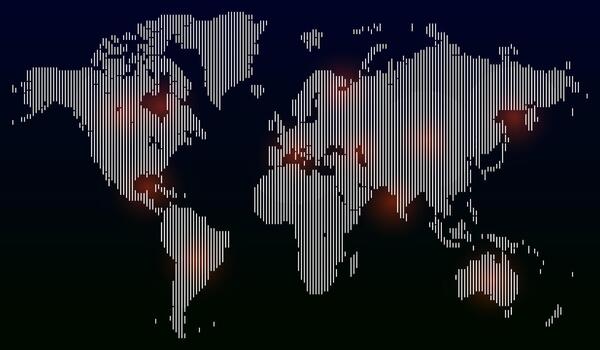 World map in vertical line pattern. Digital global info-graphic world map with vertical line pattern art forming the shapes of countries and continents. Vertical lines shaping the earth vector