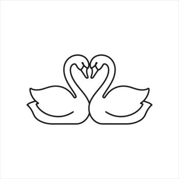 Outline icon of two swans forming a heart shape with their necks vector