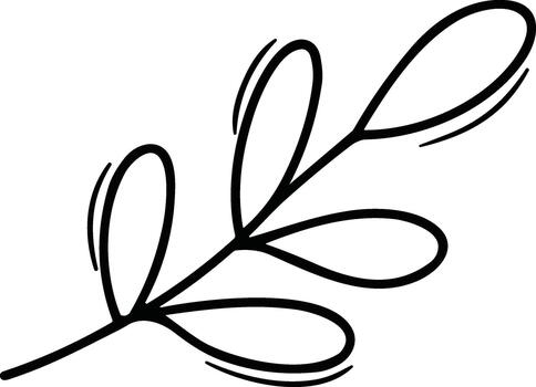 Three-leaf decorative branch with smooth flowing curves and elegant shape. vector