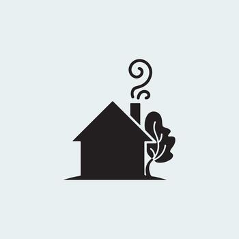 un negro y blanco casa con un árbol y pregunta marca vector