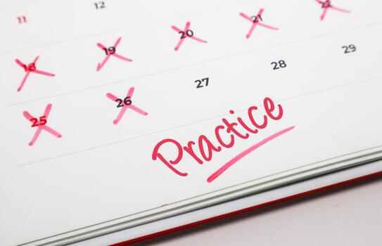 Consistent daily practice schedule marked on a calendar, emphasizing dedication and commitment towards skill development and achieving personal goals photo