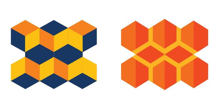 Two abstract geometric patterns made of colorful isometric cubes vector
