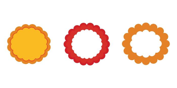 Set of three scalloped circle badge or label design element shapes vector