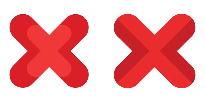 Two red cross marks or x symbols with slight shading variations vector