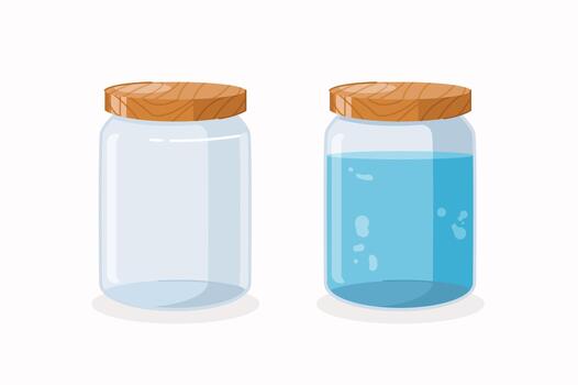 illustration of glass bottles filled with water and empty as a comparison in flat style vector