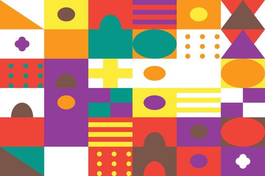 Bright geometric pattern with various shapes and vibrant multicolored background vector