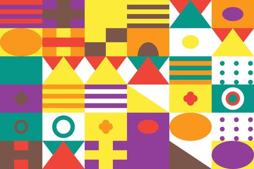 Colorful abstract geometric mosaic pattern with squares triangles circles and lines vector