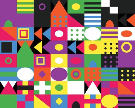 Colorful Geometric Abstract Pattern with Squares Triangles and Circles Design vector