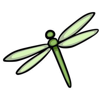 A stylized green dragonfly illustration with delicate wings, presented as a simple graphic on a clean white background. vector