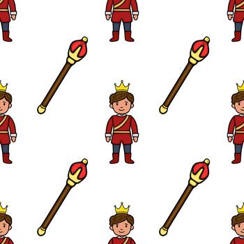 encantador Príncipe y real cetro sin costura repitiendo modelo con un juguetón, caprichoso estético. vector
