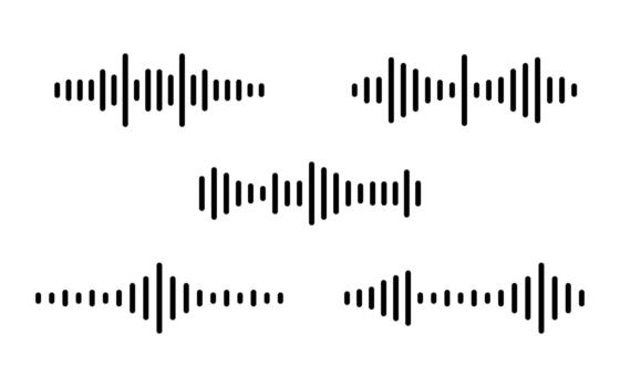 Podcast sound waves. Audio waveforms line icons set. Modern Minimalist Audio Visualizer Graphics . Music, podcast and broadcast, UI and audio branding design. vector