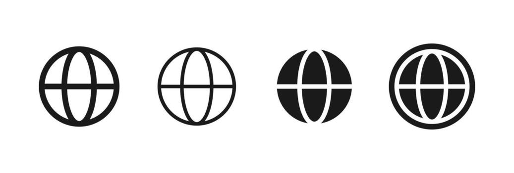 Globe icon. Clean world grid for web and internet navigation symbol. Simple global map sign for international connections concept. Minimal digital planet pictogram. vector