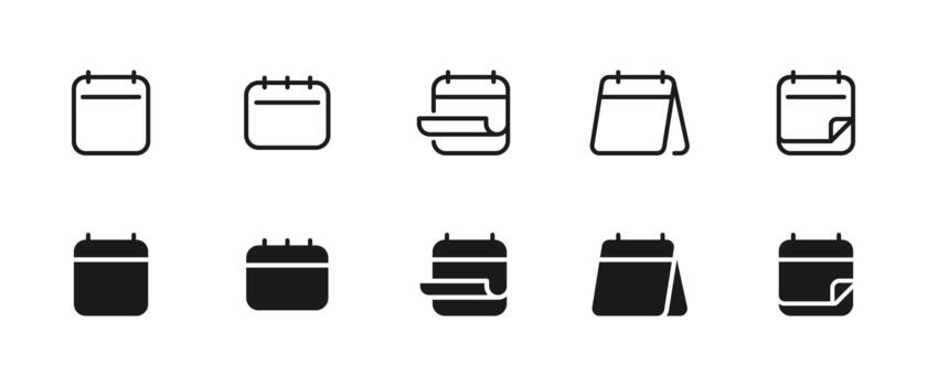 Calendar icon. Blank planner pages with flip and turned-corner variations illustration. Universal schedule element for marking events symbol. Modern organizer layout pictogram concept. vector