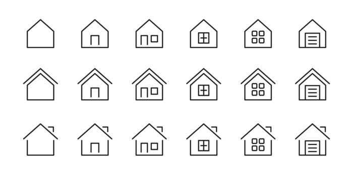 Home icon. Simple house with minimal roof outline for real estate and property apps . Clean building shape for maps, interfaces and housing services sign. Modern dwelling concept pictogram. vector