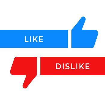 Like dislike banner. Flat thumb banner for approve or reject feedback in bright blue and red . Clean UI button for social rating choice symbol. Modern minimal web concept pictogram. vector