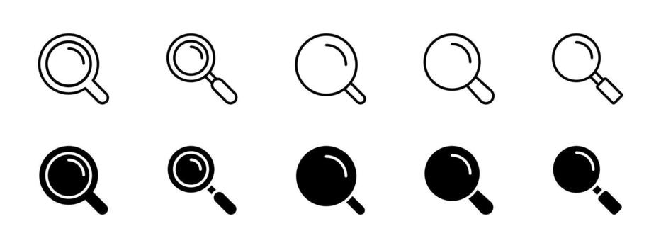 Search icon. Magnifier lens styles for zoom, find and inspect illustration. Useful for data analysis, object detection, content discovery and detailed view tasks sign. Clean UI pictogram. vector